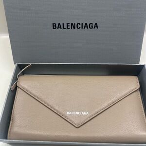 SoLD Authentic Excellent Balenciaga Long Wallet Beige/Tan Snap Closure Clutch